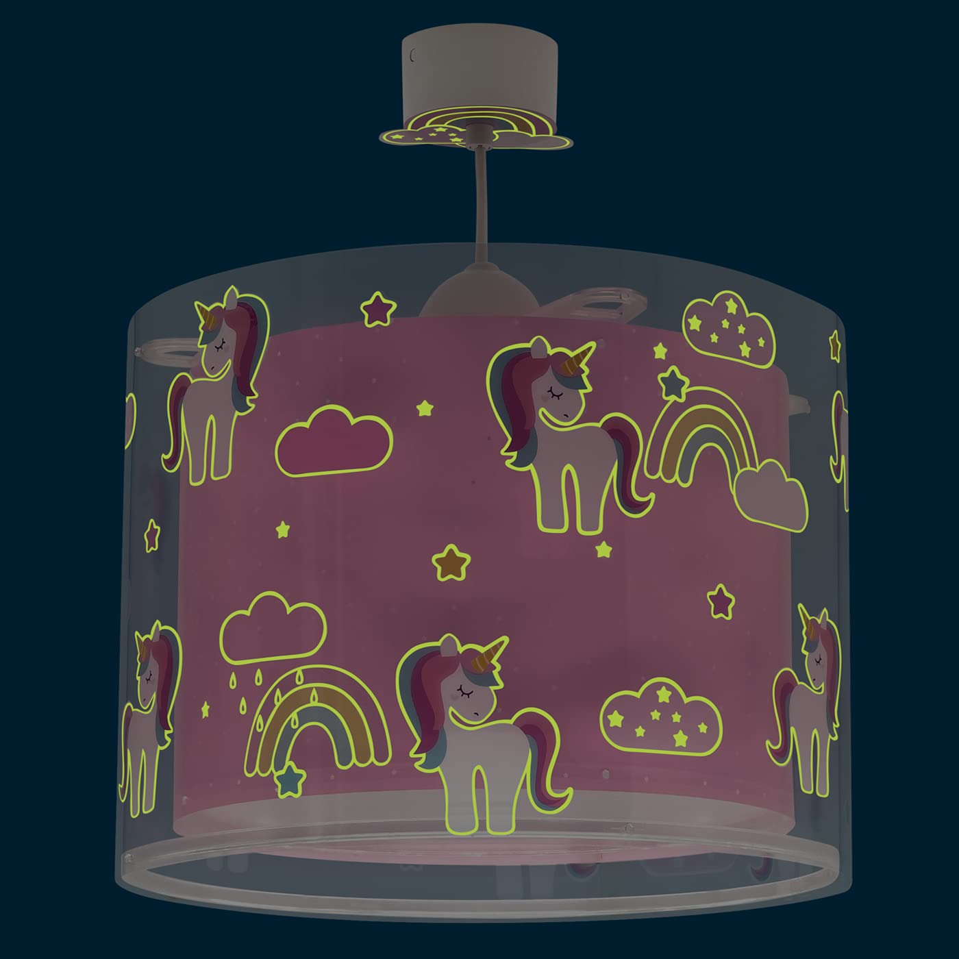 Dalber Lampe kinderzimmer, kinderlampe Pendelleuchte Hängelampe, Deckenleuchte Kinder, Deckenlampe kinderzimmer Einhörner Tiere Unicorns, 41592, E27, Rosa