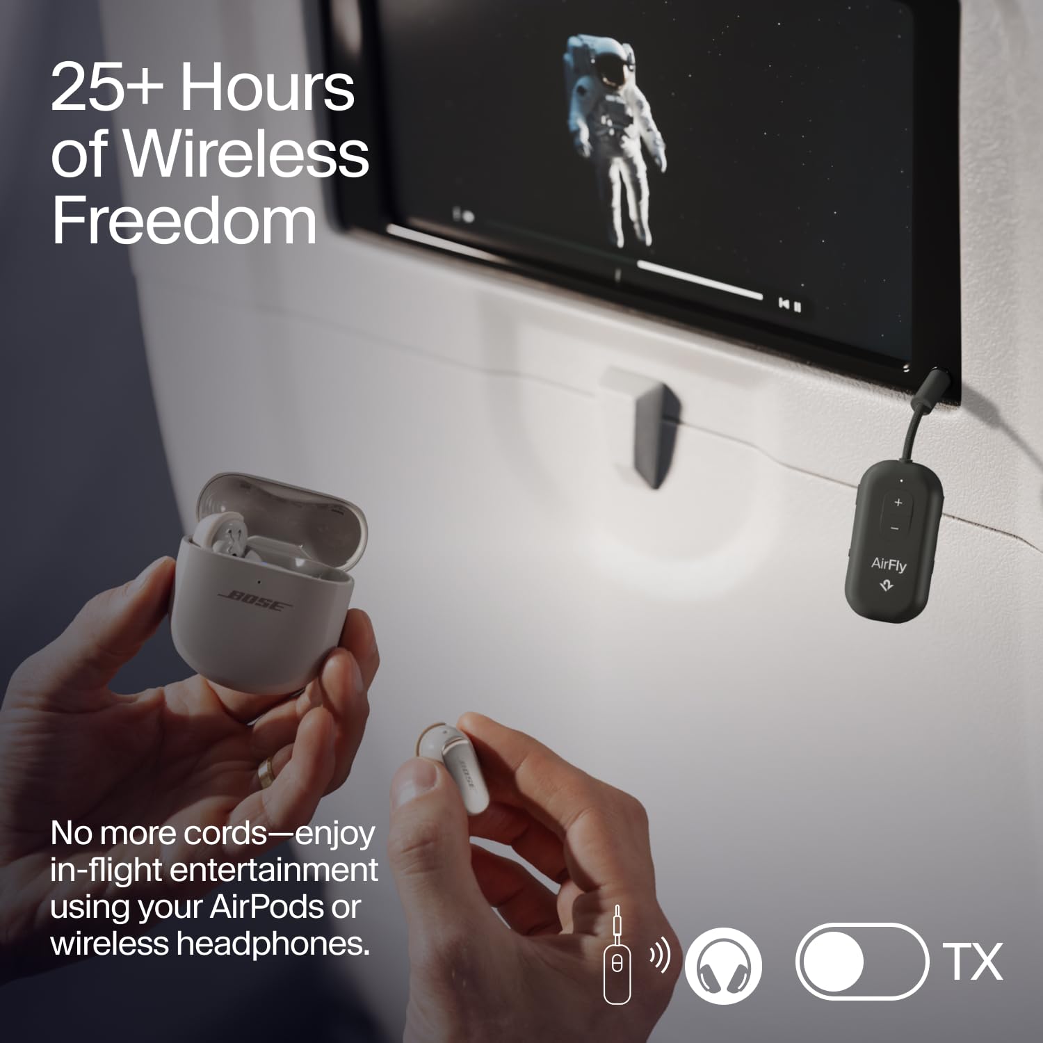 AirFly Pro 2 Schließen Sie Ihre Bluetooth-Kopfhörer an eine beliebige Kopfhörerbuchse an, z. B. an Flugzeugen, Laufbändern oder Spielkonsolen, um überall kabellos zu hören.