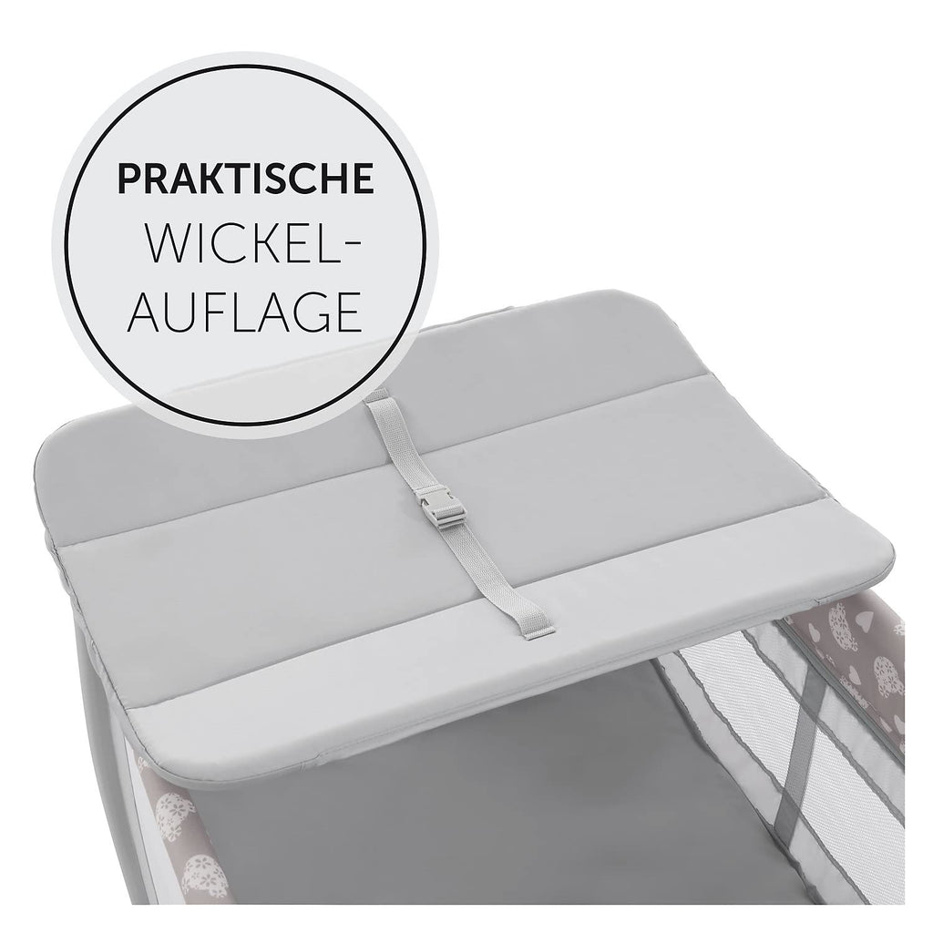 hauck Kinderreisebett Sleep N Play Center mit Neugeboreneneinhang, Wickelauflage, Tragetasche, Rollen, Schlupf, Klein Zusammenklappbar, Baby Reisebett Kleinkind ab Geburt bis 15 kg (Teddy Grey)