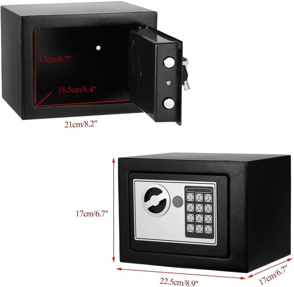 Himimi® Feuerfest Tresor, Wasserdichter Klein Elektronischer Safe, 2 x Dringend Schlüssel & Befestigungsschraube, Wandtresor mit 2 Doppelstahlbolzen Möbeltresor, Stahlsafe, 23 x 17 x 17 cm
