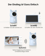 CZEview BM6 Babyphone mit Kamera 2K & 4X Zoom, 5.5" HD WLAN Video Babyfon mit App, Nachtsicht, Bewegungs&Geräusch&Temperaturerkennung, 2-Wege-Gespräch, 360° Ansicht, Musik&Buntes Nachtlicht(Blau)