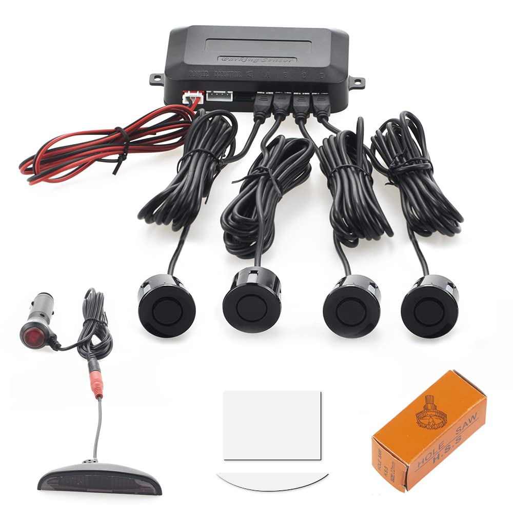 Kabellose Einparkhilfe, Rückfahrhilfe mit 4 PDC Parksensoren hinten, Summe Abstandswarn Bausatz mit Drahtlosem LED Display für Auto, SUV, Van, Wohnmobile und Pickup(4 Sensoren, Schwarz)