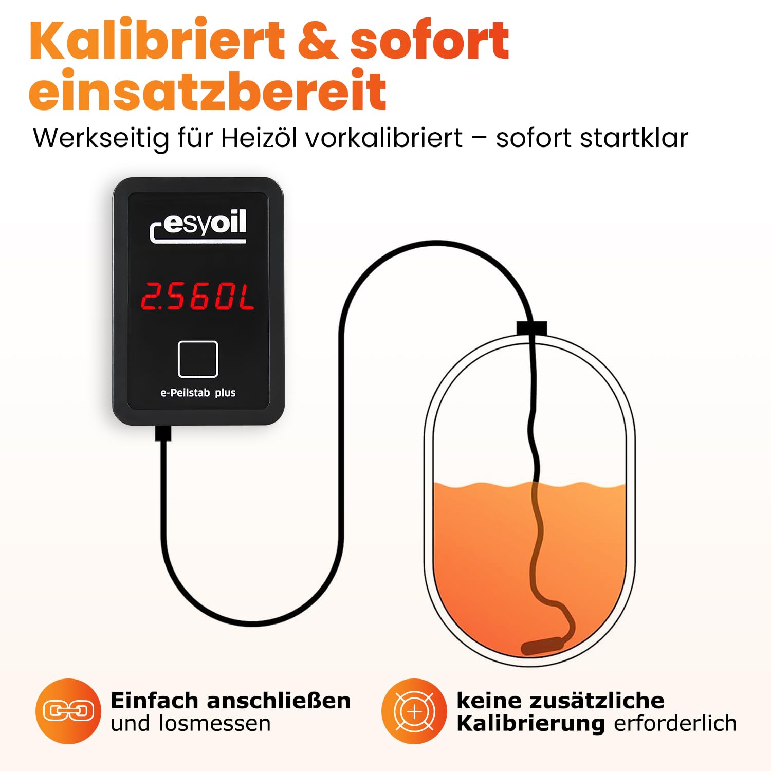 esyoil e-Peilstab: Digitale Füllstandsanzeige für Heizöltank/Öltank | Anzeige in Liter, Zentimeter und Prozent | einfache Montage | kein WLAN erforderlich