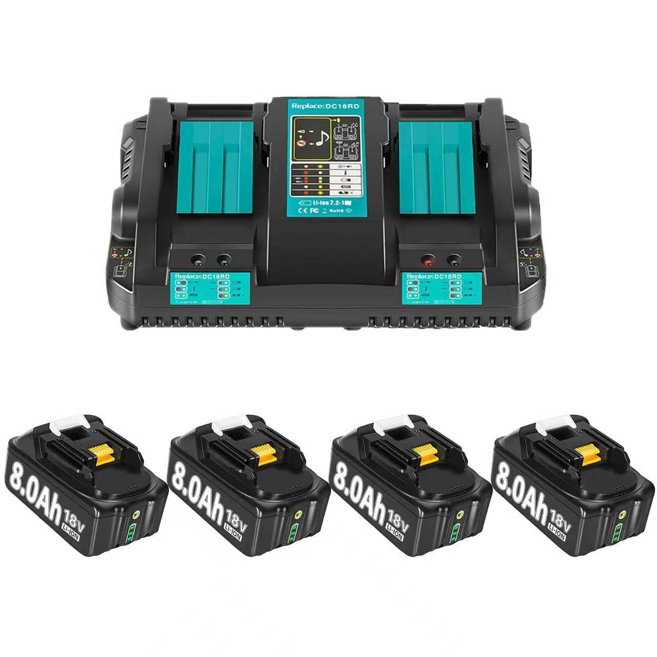 8000mAh BL1860 Ersatzakku für makita akku 18v 8Ah Ersatzakku für Makita akku BL1850 BL1850B BL1860 BL1860B BL1840B BL1840 BL1830 BL1835 BL1845 194204-5 LXT-400 Werkzeugakku mit LED (8.0-4-C)