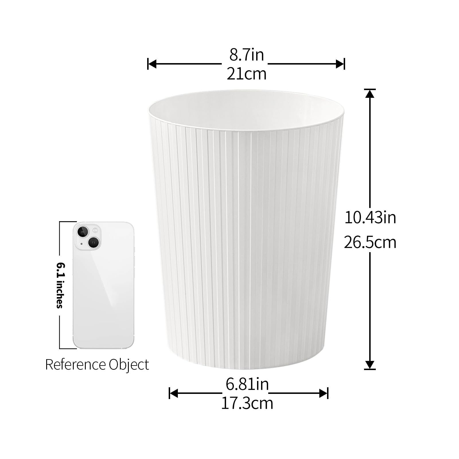 Cetomo 7.2L*3 Mülleimer, Abfalleimer, Müllbehälter, Papierkorb, Abfallbehälter, Plastikmülleimer für Papierabfall, Büro, Schlafzimmer, Kunststoff (PP), Weiß, 7.2L - 3er Pack