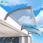 VOUNOT Vordach für Haustür 200 x 80 cm, Überdachung Haustür aus Aluminium und Polycarbonat, Transparentes Pultbogenvordach, Pultvordach, Grau