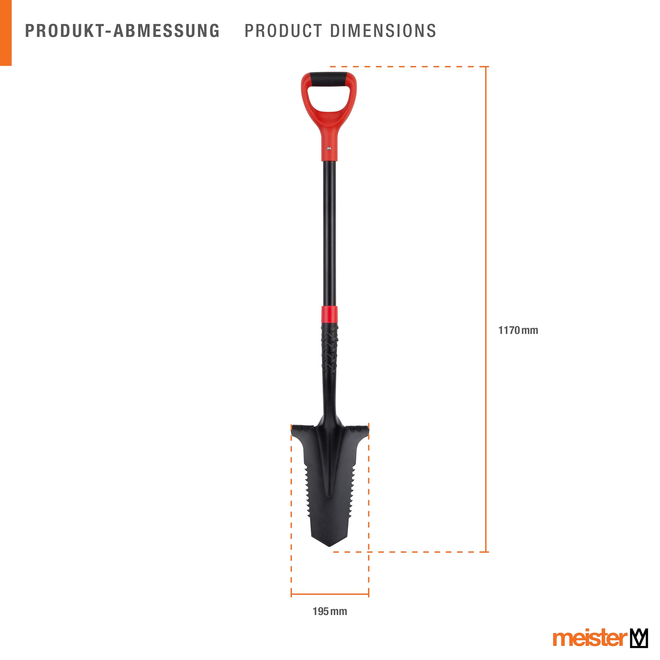 Meister Spaten mit Wurzelsäge - Für Wurzeln bis 3 cm - 195 mm Arbeitsbreite - Ergonomischer D-Griff - Für Garten, BAU & Landschaftspflege/Wurzelspaten/Spaten Garten/Wurzelentferner / 9872240