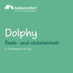 Bebeconfort Dolphy, 2-in-1 Baby Badewanne & Wickelkommode, 0 –12 Monate (max. 11 kg), Einfach Bewegbar Dank 4 Rollen, Aufbewahrungsfächer, Gepolsterte Wickelauflage, Einfache Wannenleerung, Grey Mist