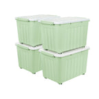 Cetomo 55L*4 Aufbewahrungsboxen, Rillen-verstärkte Kunststoffboxen mit Rollen & Deckeln, Stapelbare Aufbewahrungskiste, Ordnungsboxen für Zuhause und Büro, PP, Grün, 55L (4er Pack)