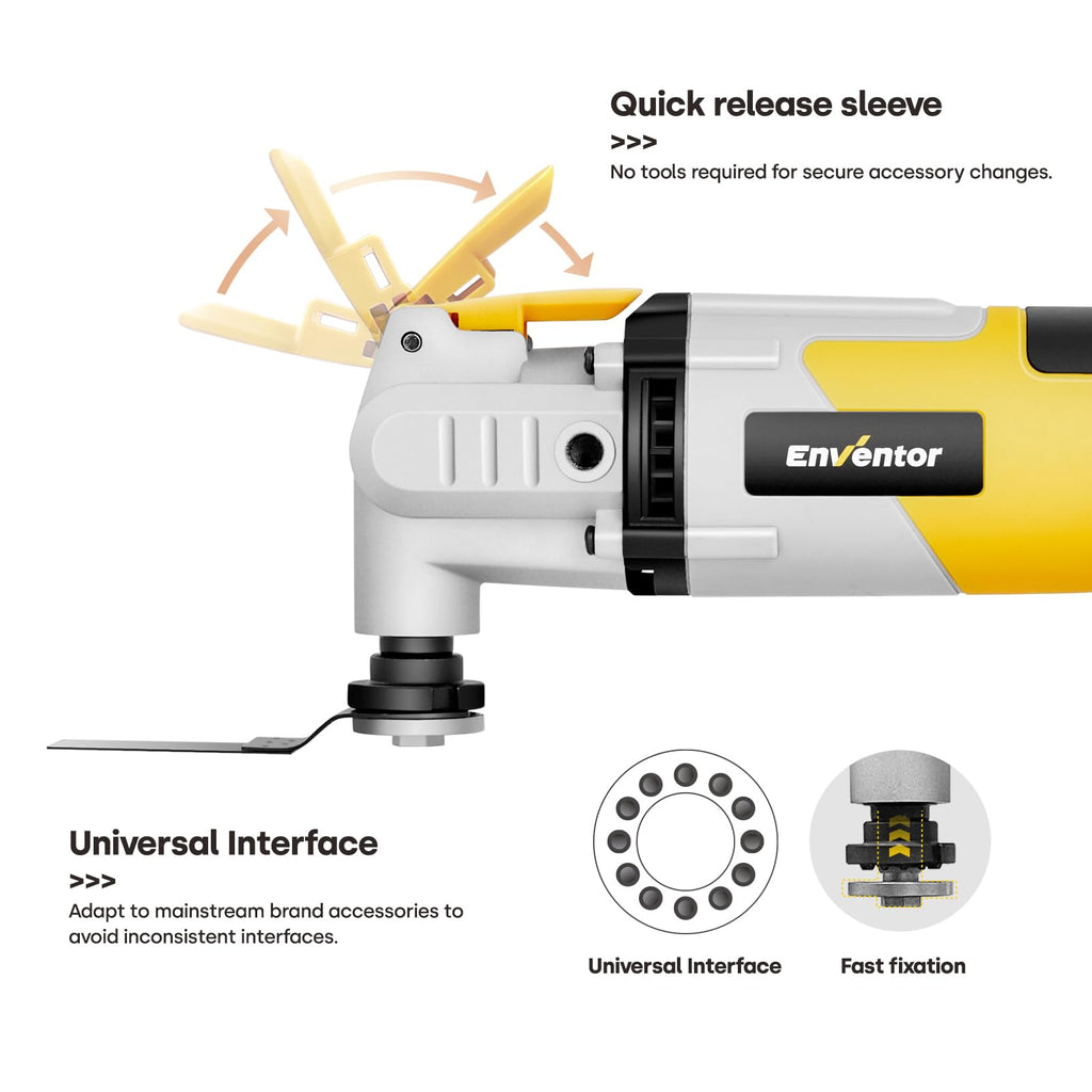 ENVENTOR Oszillationswerkzeug, 280W Multifunktionswerkzeug mit 42 Zubehör, 6 Variable Geschwindigkeit 15000-22000RPM, Hilfsgriff, 3° Oszillationswinkel, zum Schneiden, Schleifen, Polieren