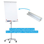 FRANKEN Flipchart, Beschreibbar, Magnetisch, Mobil, Mit Rollen, Whiteboard mit Ständer, Papierhalterung und Stifteablage, 68 x 105 cm, X-tra!Line Mobil, EL-FC31