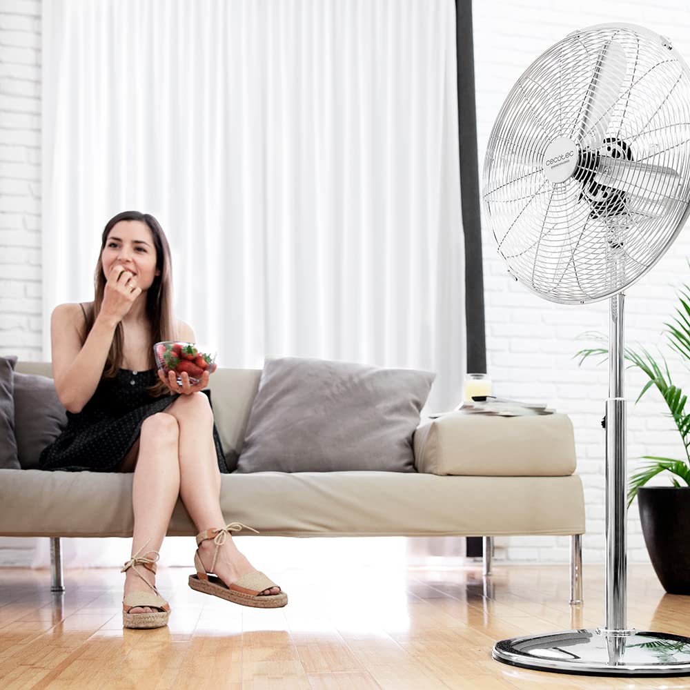 Cecotec Standventilator EnergySilence 620 Retrostyle. 50 W, Chrom-Finish, 16 Zoll Durchmesser mit 4 Flügeln, 3 Geschwindigkeiten, Oszillation, höhenverstellbar, maximale Sicherheit
