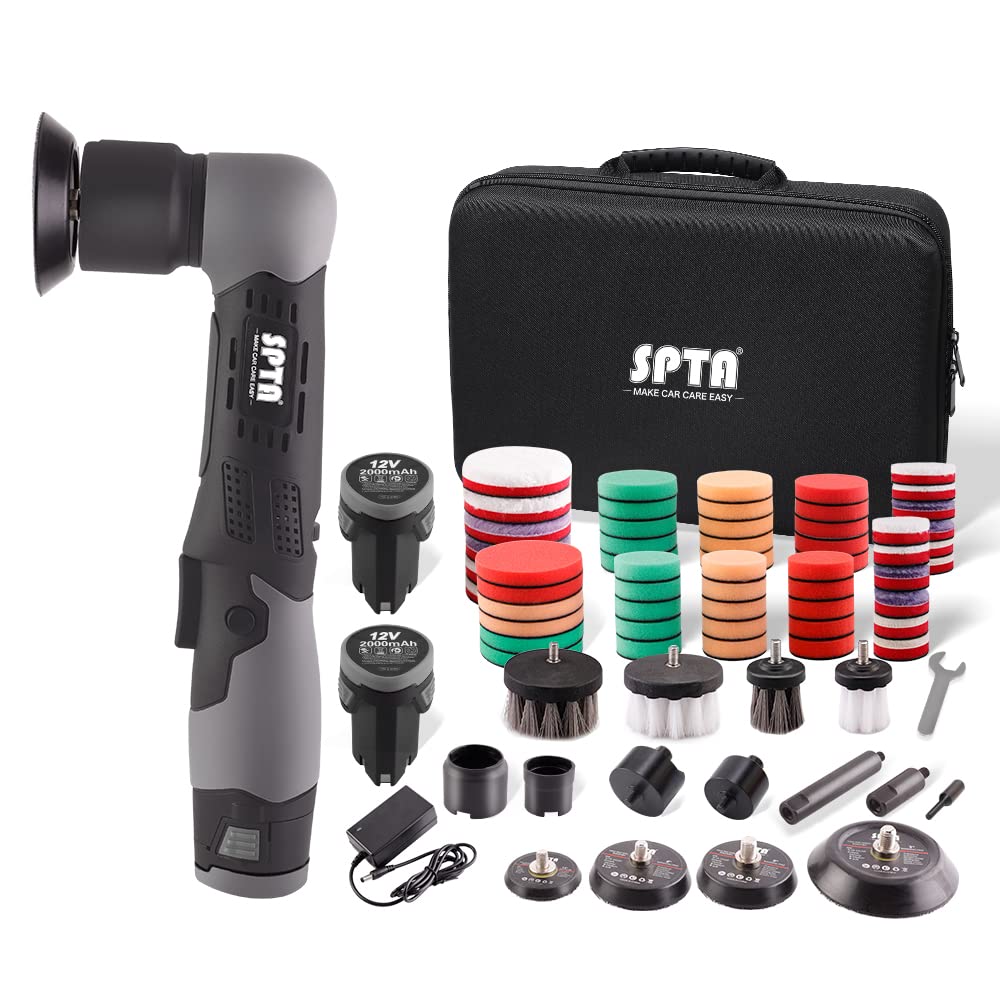 Poliermaschine, Winkelpolierer, SPTA 12V Mini Ezenter Poliermaschine Polierer, Polierer 25mm/50mm/80mm Polierteller/Polierschwamm/Wollscheibe, zum Polieren von Auto, Möbeln - LD104DE-V2