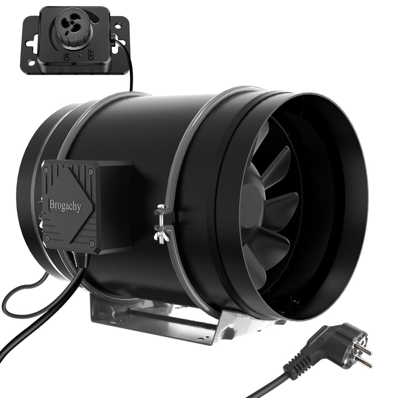 Brogachy 200mm Regelbar Rohrventilator, Abluftventilator 3000 RPM,mit Dreiphasiger EC Motor, für Heizung, Kühlung,Booster, Wachstumszelte, Hydrokulturen, Heimgebrauch, Belüftung.