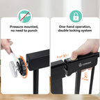 COMOMY Türschutzgitter Extra Hoch, 75-124cm Treppenschutzgitter ohne Bohren, Türgitter mit 3 Verlängerungen für Kinder, Hund und Katze, 92cm Hoch - Schwaz