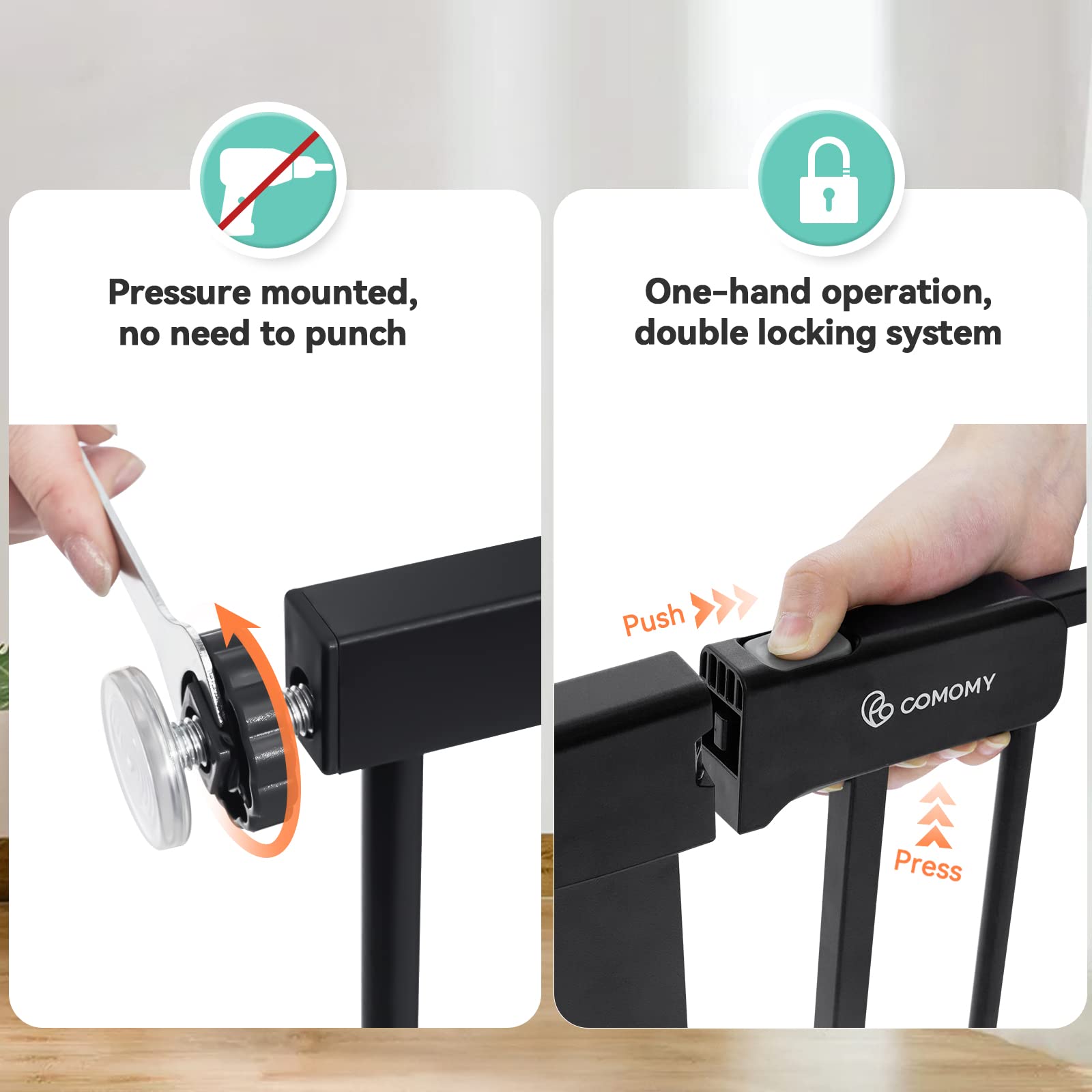 COMOMY Türschutzgitter Extra Hoch, 75-124cm Treppenschutzgitter ohne Bohren, Türgitter mit 3 Verlängerungen für Kinder, Hund und Katze, 92cm Hoch - Schwaz