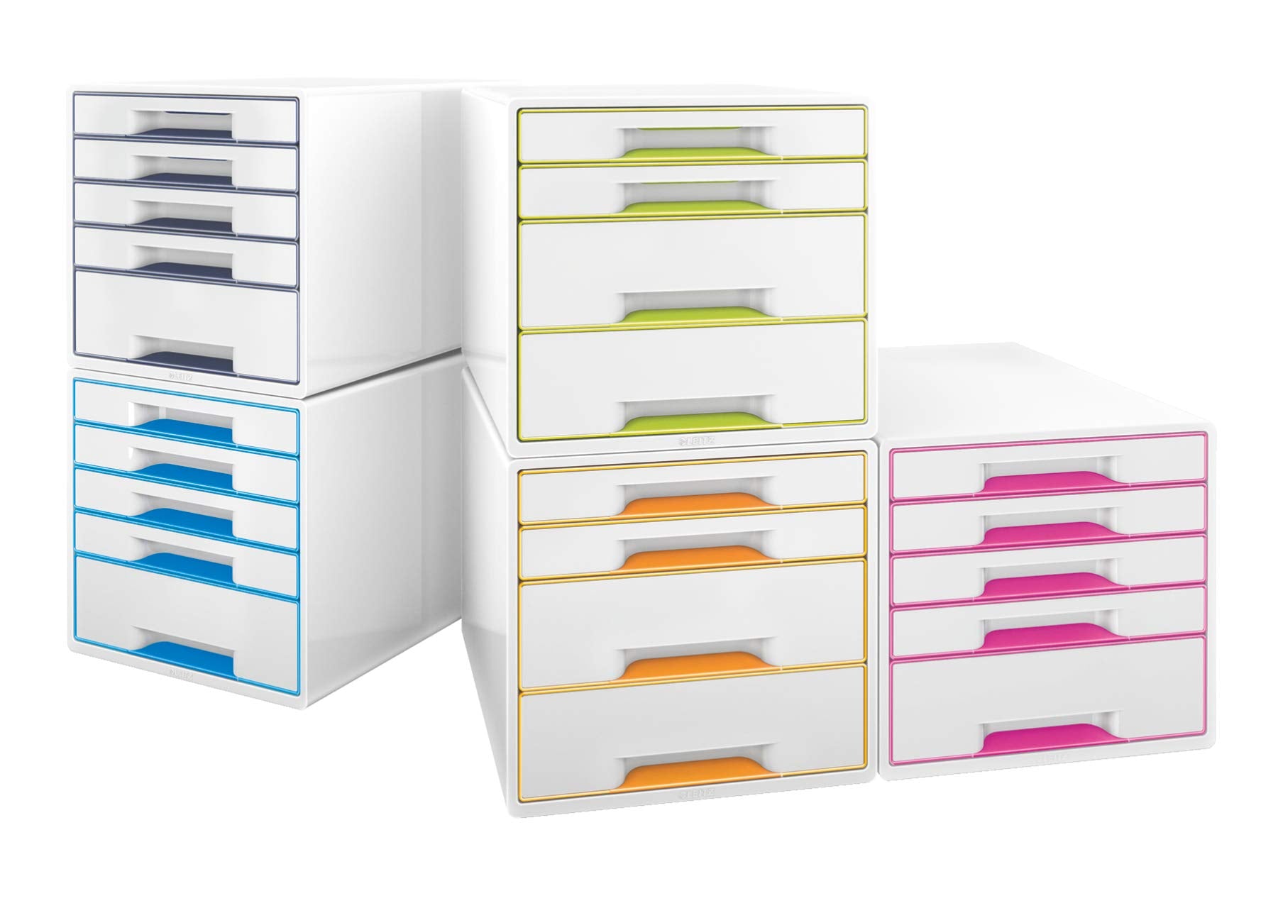 Leitz CUBE Schubladenbox mit 4 Schubladen, Weiß/Grau, A4, Inkl. transparentem Schubladeneinsatz, WOW, 52132001