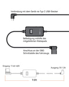 VANTRUE USB C Display OBD Hardwire mit 3 Stufen für alle Vantrue Dash Cam Halterung, Niederspannungsschutz 11.6V/12V/12.4V, 23.6V/24V/24.4V, 24 Std. Parküberwachung, 3 Meter Lang (VP04)