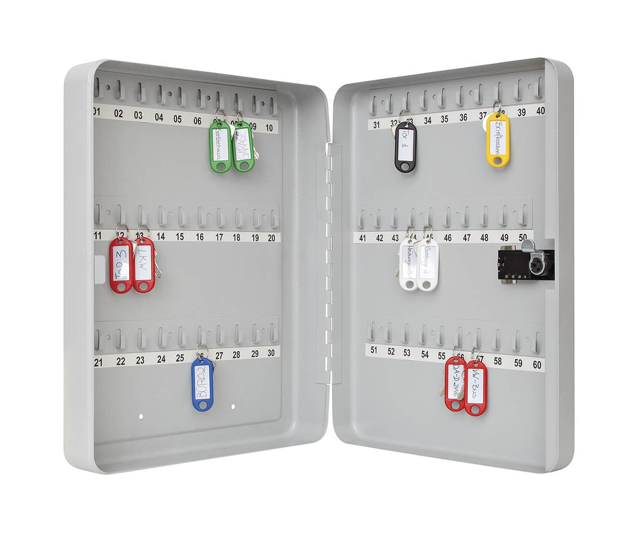 WEDO Schlüsselschrank für 60 Schlüssel – kompaktes Wand-Keysafe mit mechanischem 3-stelligen Zahlenschloss, pulverbeschichtetes Stahlblech, inkl. Nummerierungsset & Montage, hellgrau