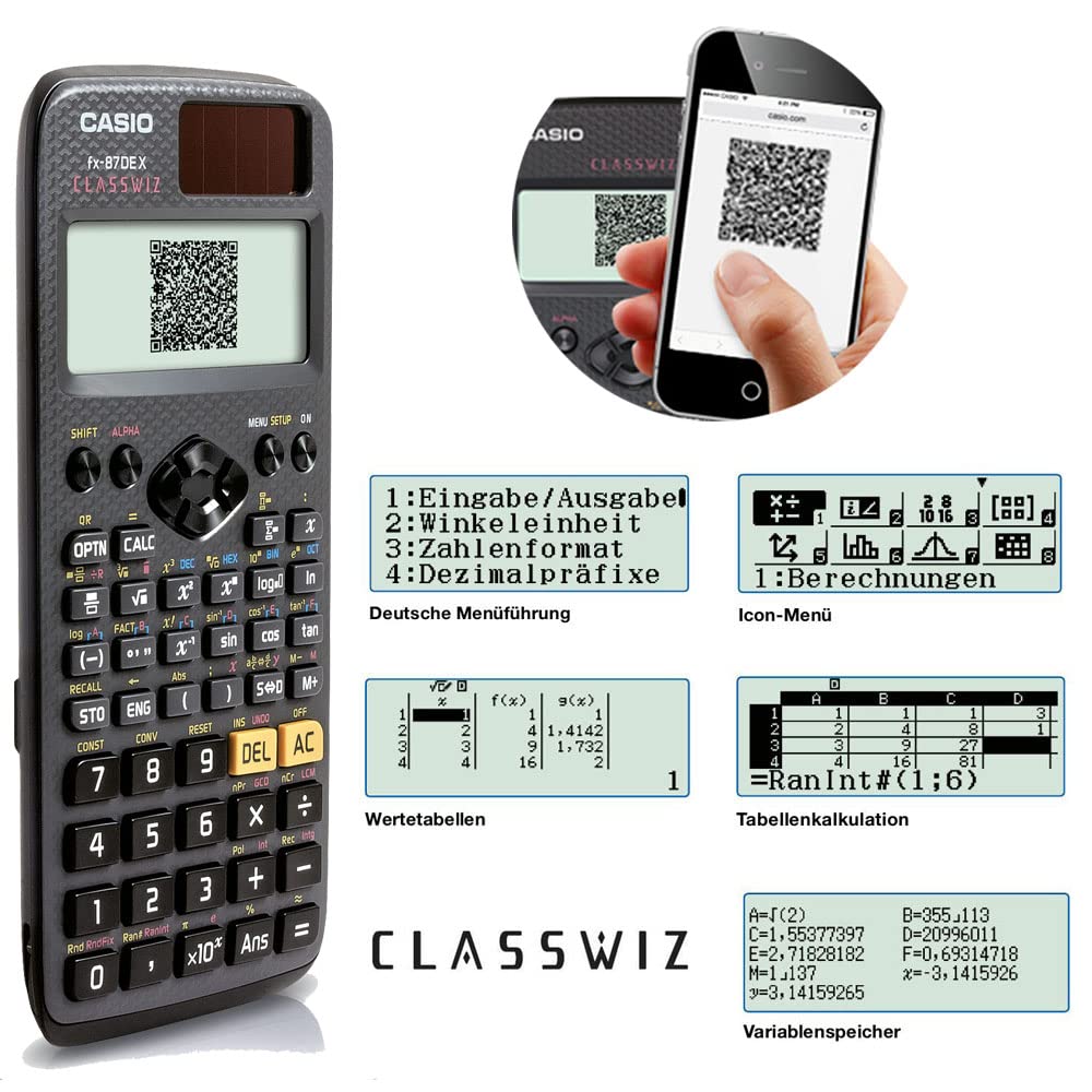 Casio ClassWiz FX-87DE X technischer wissenschaftlicher Schulrechner (593 Funktionen, QR-Code Funktion, LC-Display) schwarz