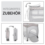 hauck Kinderreisebett Sleep N Play Center mit Neugeboreneneinhang, Wickelauflage, Tragetasche, Rollen, Schlupf, Klein Zusammenklappbar, Baby Reisebett Kleinkind ab Geburt bis 15 kg (Teddy Grey)