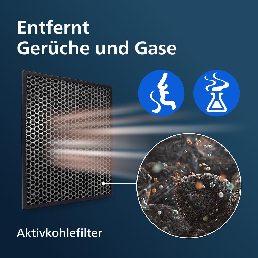 Philips Original Aktivkohlefilter für Luftreiniger Series 1000, Kompatibel für AC2729/10 und AC121x/10, Schwarz, FY1413/30