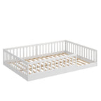 CADANI Timi Kinderbett 140x200 cm Bodenbett, Rausfallschutz abnehmbar, bis 200 kg belastbar, Roll-Lattenrost, Montessori Kiefer Massivholz Bett, 3 Aufbauvarianten, Umbaubar, Weiß