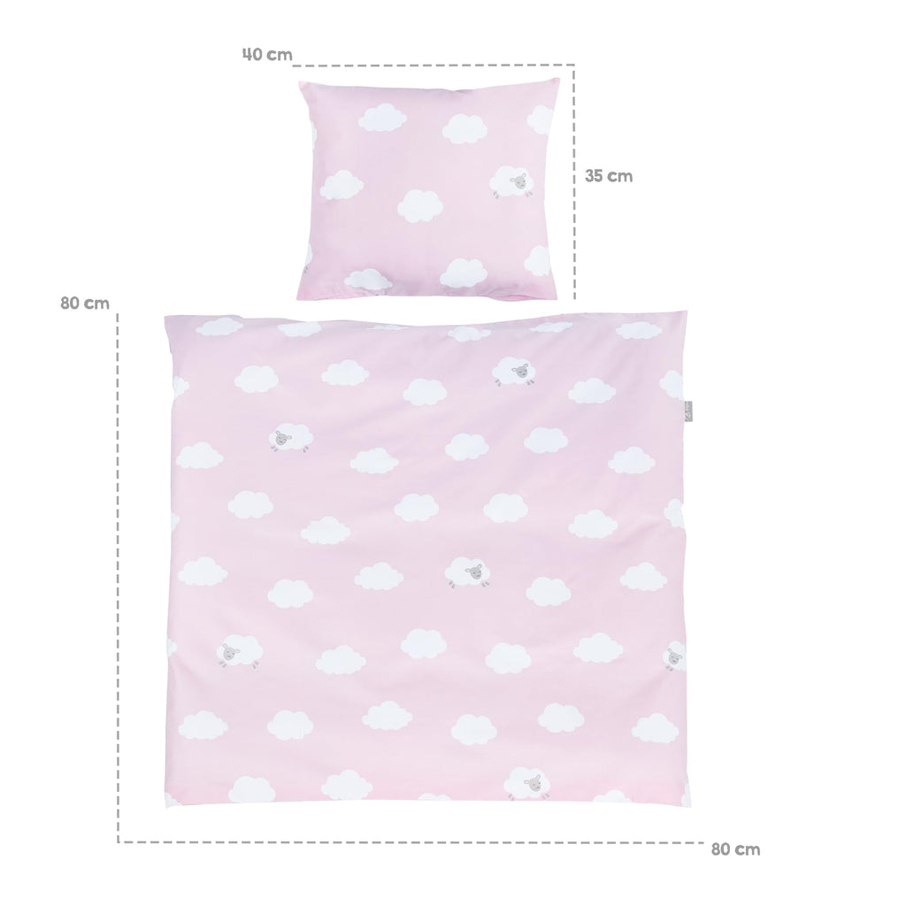 roba Babywiege 40 x 90 cm Kleine Wolke aus Holz - Stubenwagen & Wiege - Bett Set komplett mit Feststellfunktion - Wolken Motiv in Rosa - Inkl. Ausstattung - Holz weiß