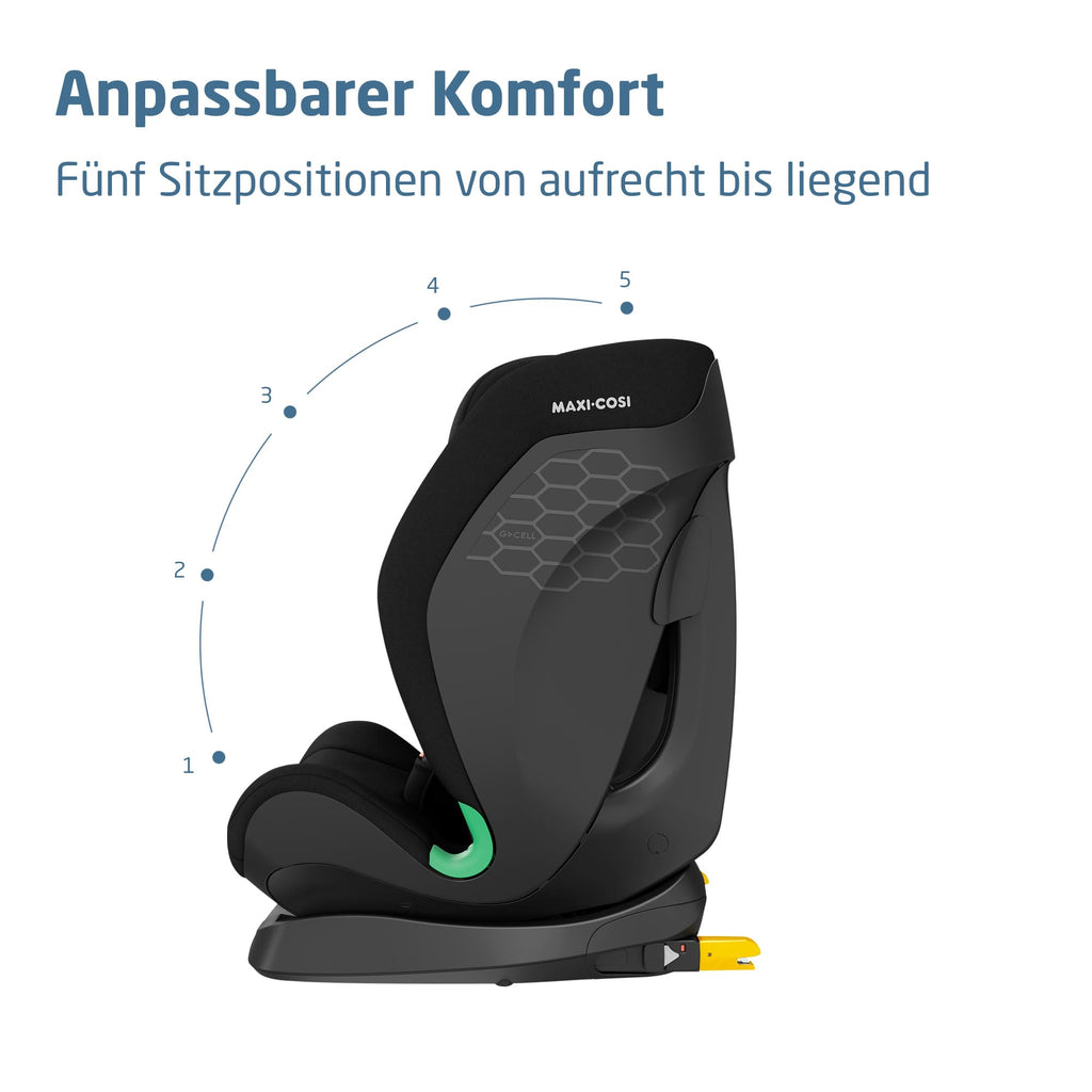 Maxi-Cosi Titan S Comfort i-Size, atmungsaktive Komfortstoffe, mitwachsender Kindersitz, 15 Monate–12 Jahre (76–150 cm), ISOFIX Kindersitz Auto, 5 Sitzposition & 13 Kopfstützenstufen, Authentic Black