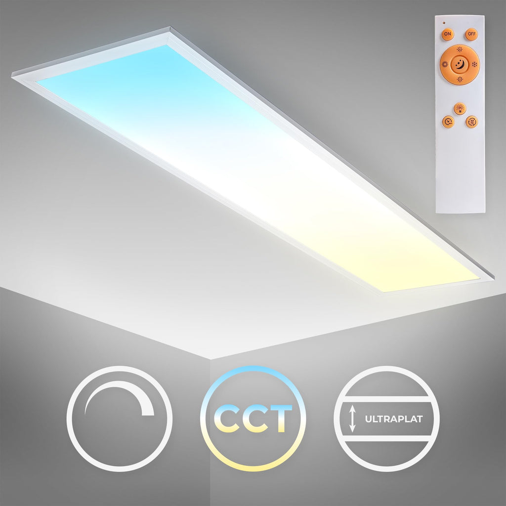 B.K.Licht - Deckenlampe mit Fernbedienung, dimmbar, ultraflach, LED Panel, LED Deckenleuchte, LED Lampe, Wohnzimmerlampe, Schlafzimmerlampe, Küchenlampe, 100x25x6,3 cm, Weiß