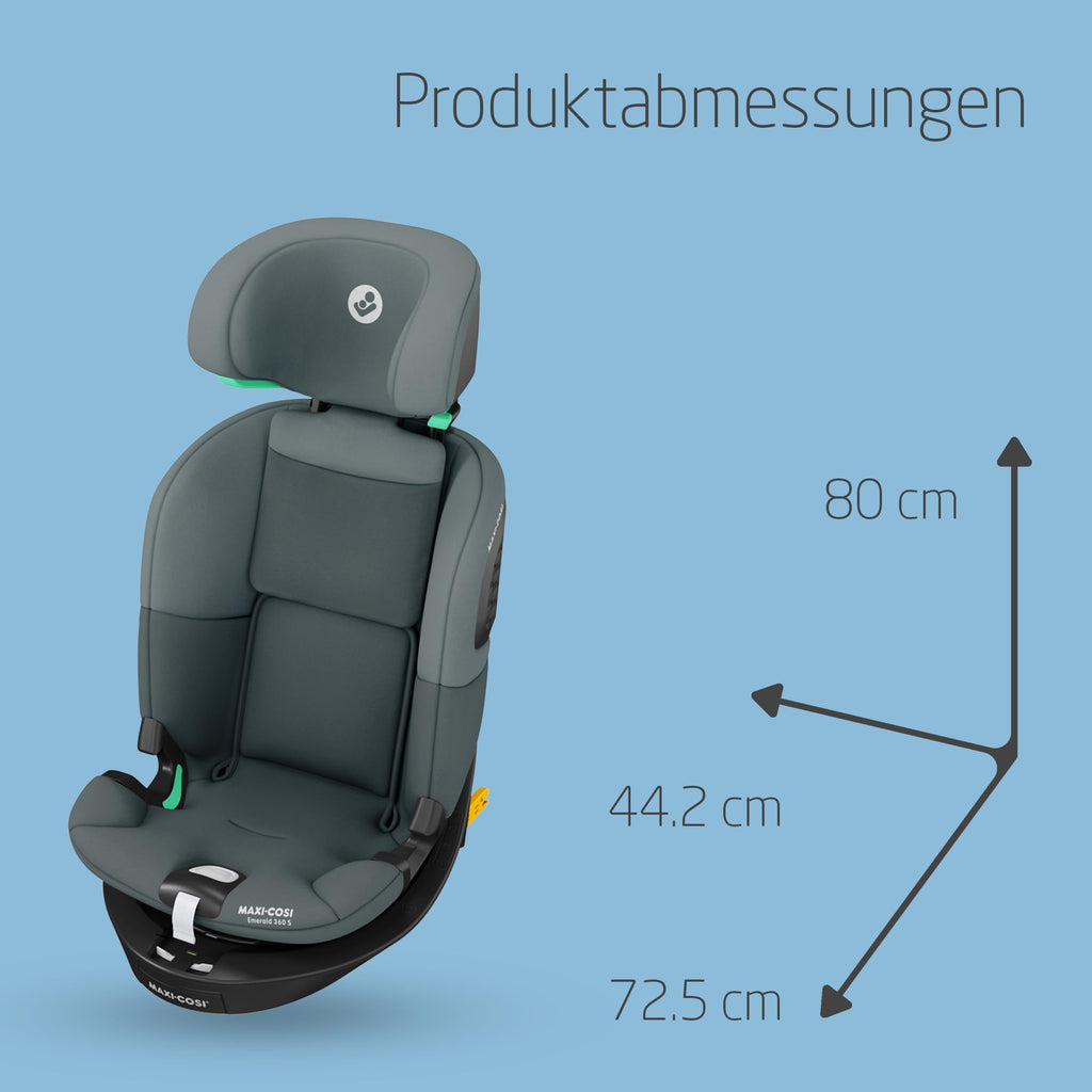 Maxi-Cosi Emerald 360 S i-Size, Autositz 360 Grad Drehbar, 0–12 Jahre (40–150 cm), Mitwachsender Kindersitz 0-36kg, ISOFIX-Kindersitz, 4 Liegepositionen, G-CELL Seitenaufprallschutz, Tonal Graphite