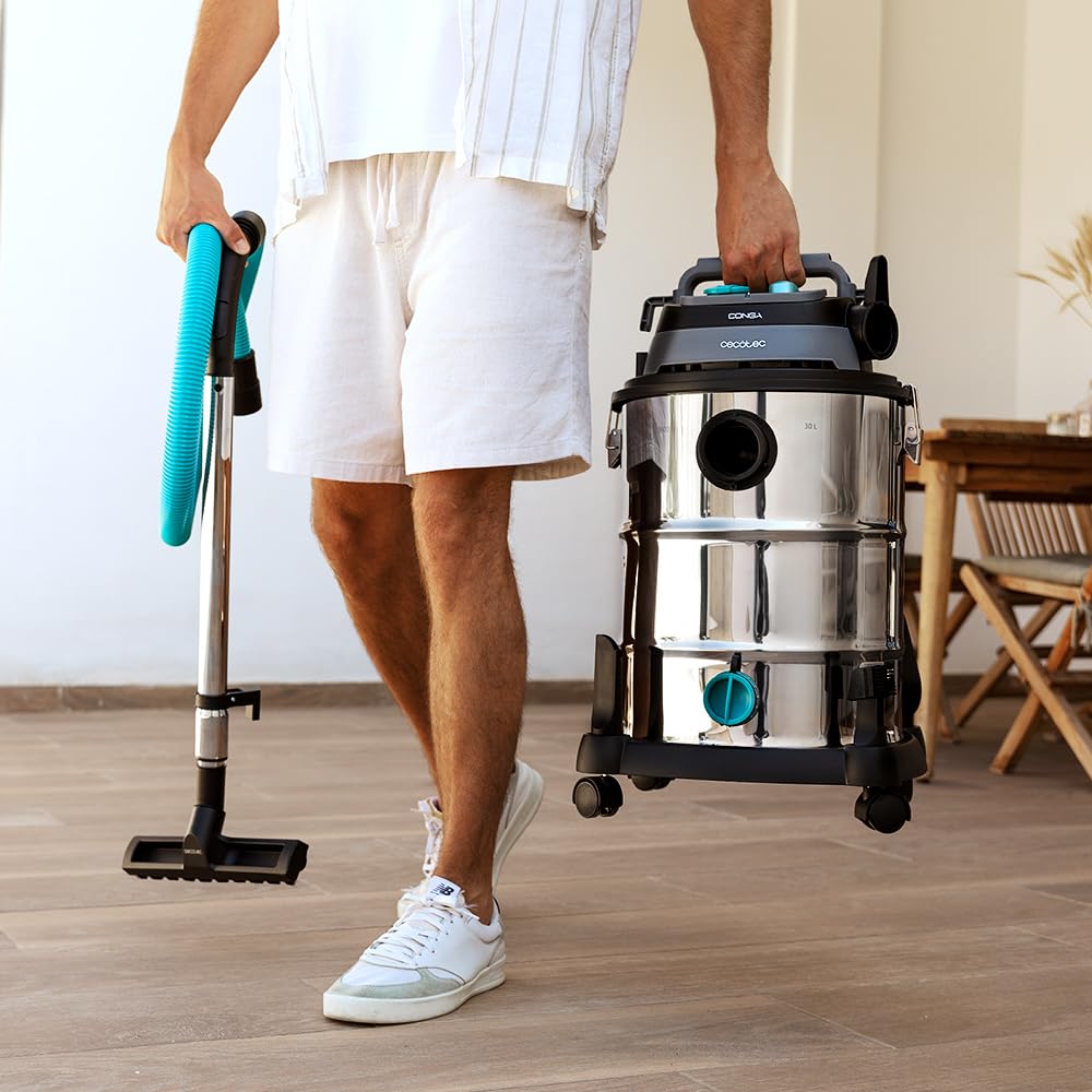 Cecotec Staubsauger für Feste Stoffe und Flüssigkeiten 30L Conga Rockstar Wet & Dry Steel Pro Tool. 1600W, erhöhte Haltbarkeit und Widerstandsfähigkeit, enthält Steckdose für Werkzeuge, Zubehörkit