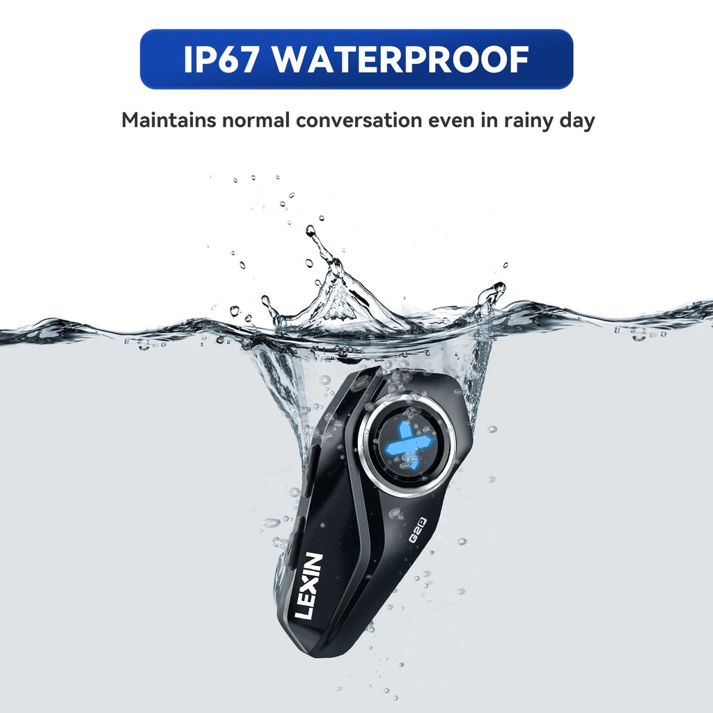 LEXIN G2P Motorrad Bluetooth Headset, Helm Kommunikationssystem für 2 bis zu 6 Personen in Reichweite von 1000m, IP67 Wasserdicht Freisprecheinrichtung mit FM Radio, Doppelpack