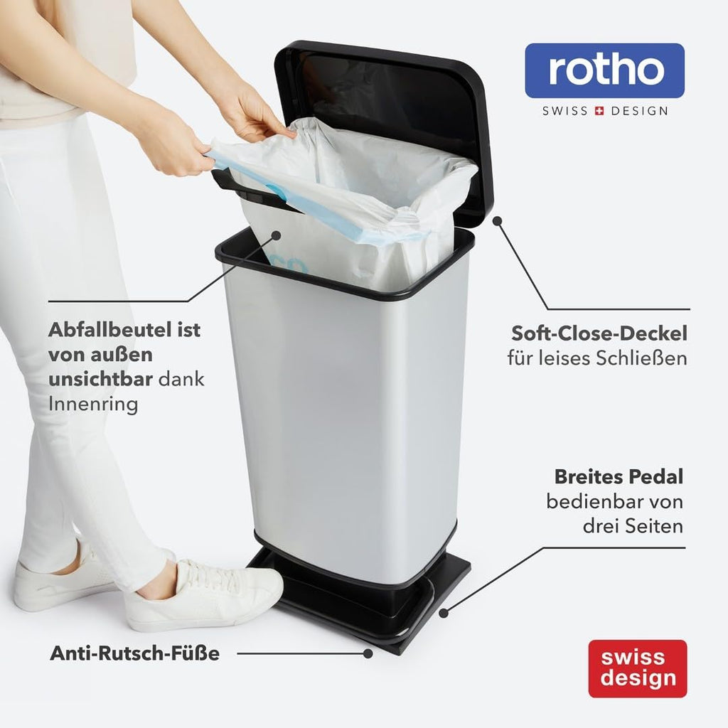 Rotho Paso Mülleimer 20l mit Deckel, Kunststoff (PP recycelt) BPA-frei, blau, 20l (29.3 x 26.6 x 45.7 cm), Nicht zutreffend