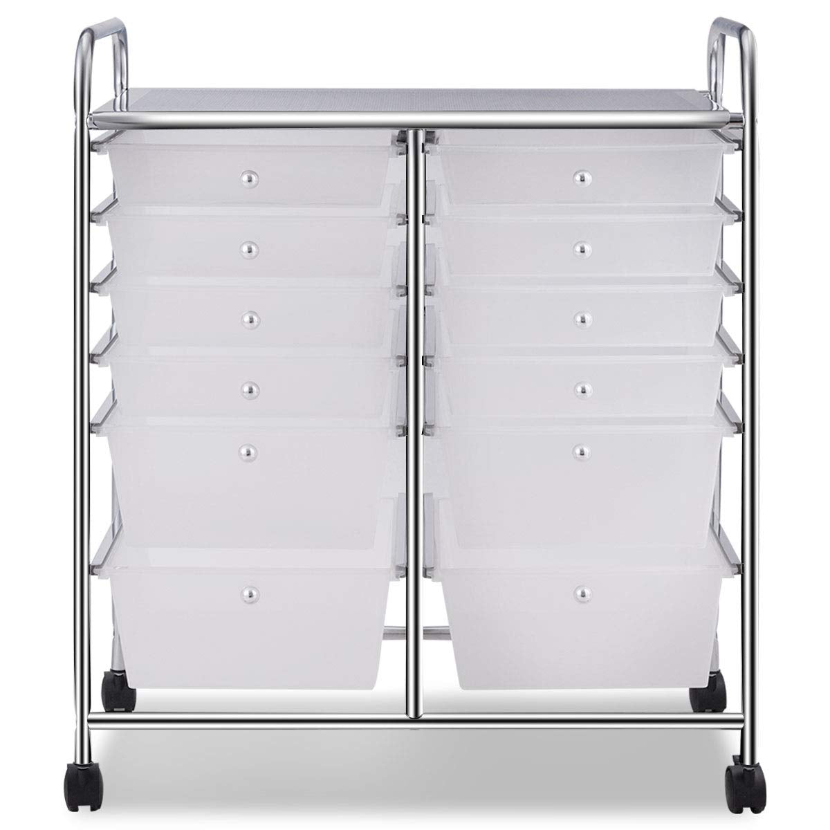 COSTWAY Rollwagen mit 12 stapelbaren Schubladen, Schubladenwagen Rollcontainer mit Metallgestell und Ablagefläche, Badrollwagen Aufbewahrungswagen für Büro, Wohnzimmer (Transparent)