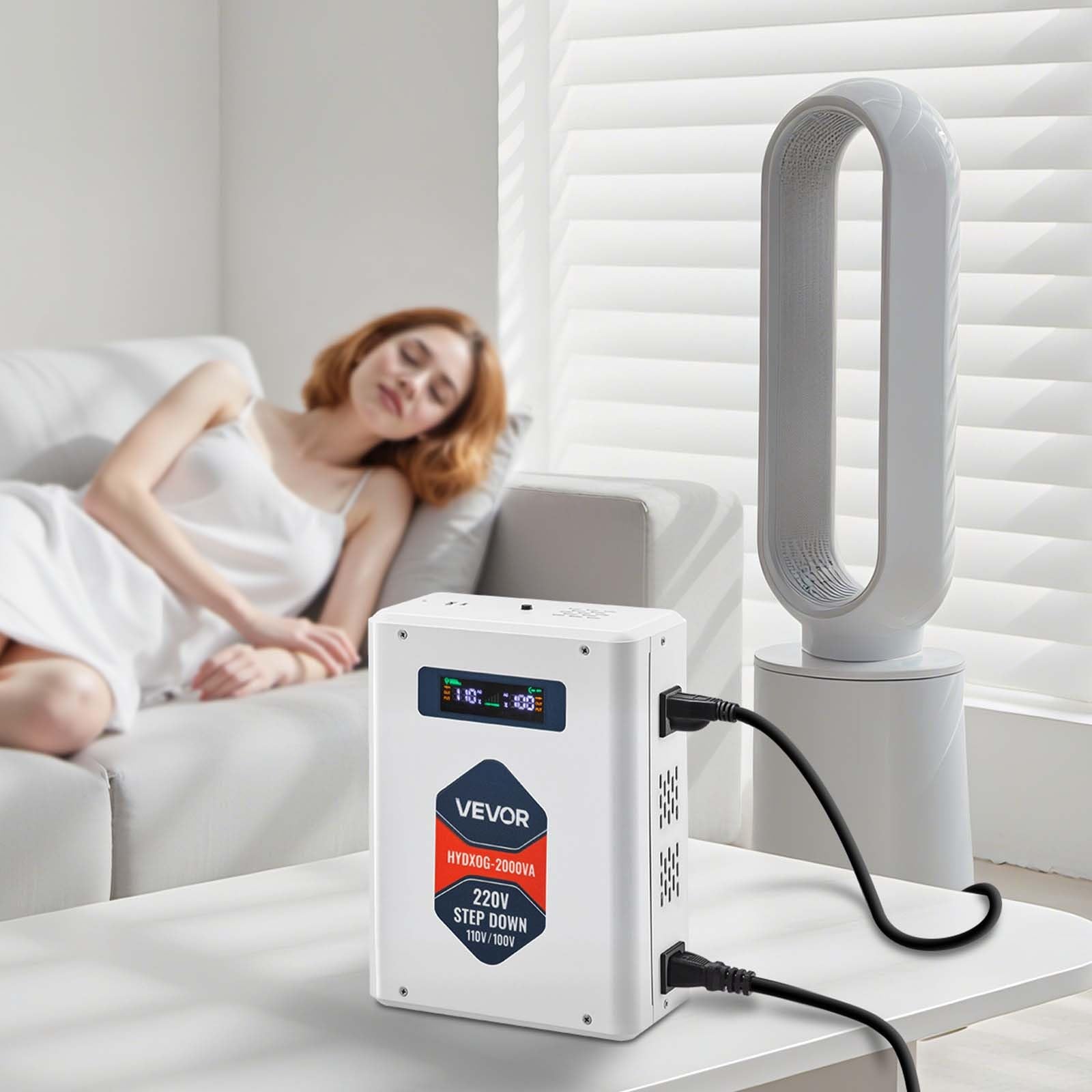 VEVOR Spannungswandler Abwärts, 2000 VA, Hochleistungs-Konverter, 220 V auf 110 V Leistungstransformator, mit 2 US-Steckdosen, USB-Ausgang, LCD-Display, Temperaturschutz, für 110-V-Geräte