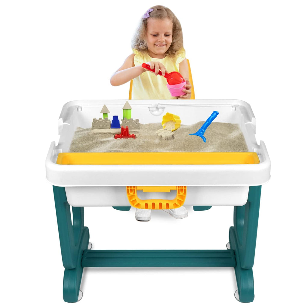 LZQ 5-in-1 Kindertisch mit Stühle Set Kinder Tisch Stuhl Spieltisch mit Bausteine und 2 Stühle Doppelseitiger Tischplatte Multifunktionaler Aktivitätstisch mit Stauraum für Lernen Lernspiele