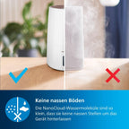 PHILIPS Luftbefeuchter 3000 Serie, für 45 m², NanoCloud, 99,97% weniger Bakterien, 300 ml/h, 3 Stufen, Schlafmodus, Ultraleise (33 dB), Feuchtigkeitssensor, Timer, 3L Tank, Weiß (HU3916/10)