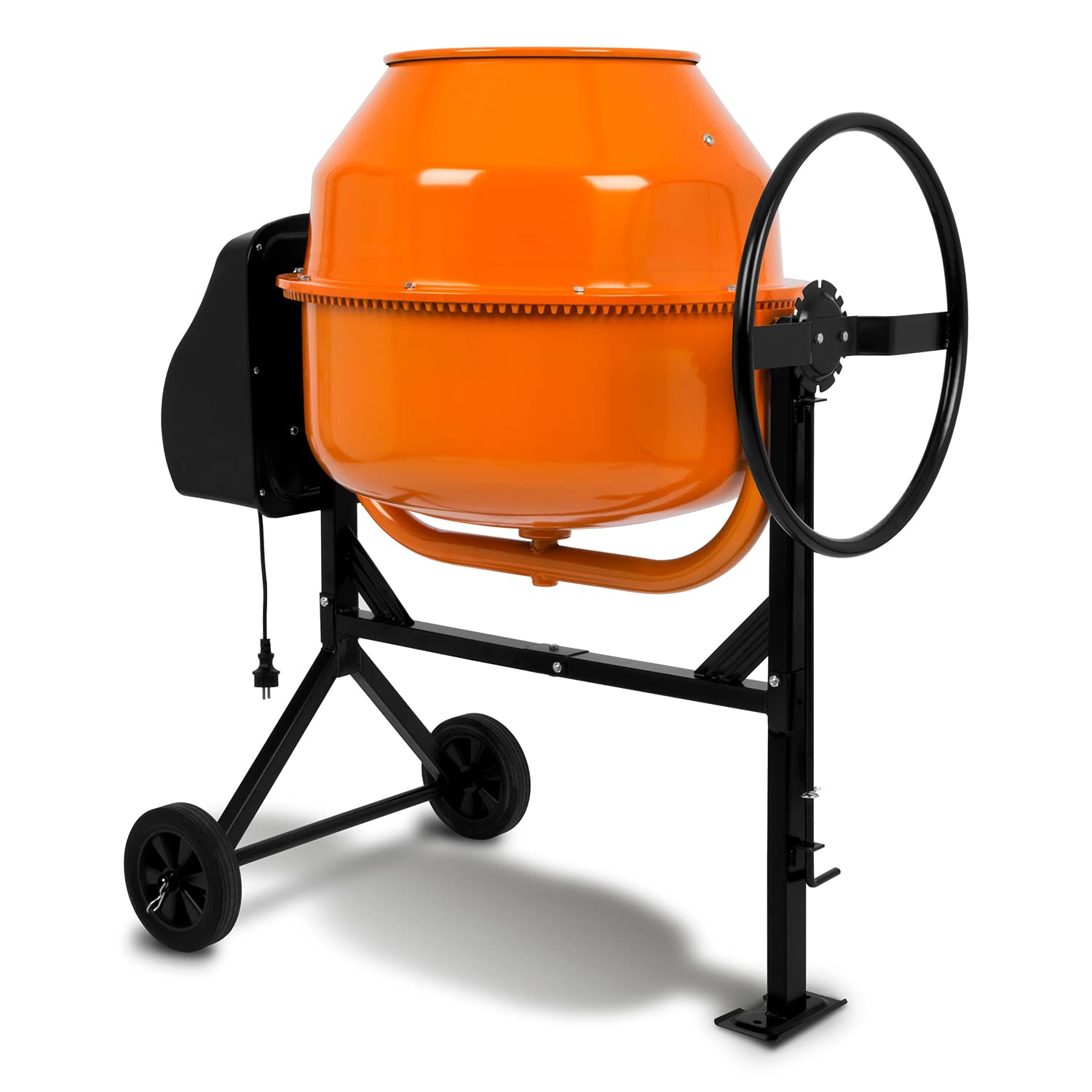 EBERTH 180L Betonmischer Elektrisch Mobil, 650W Motor, Gestell, Trommel und Zahnkranz aus Stahl, feststellbares Handrad, breite Fußplatte, Profi Zementmischer, Trommel schwenkbar, Einfache Bedienung