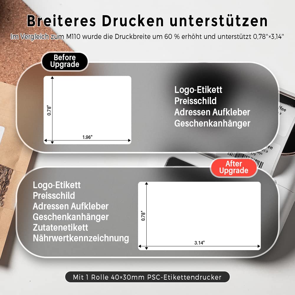 Phomemo M220 Etikettendrucker Bluetooth, Tragbarer Etikettiergerät Bluetooth Thermo Label Printer für Barcode,Einzelhandel,kleine Unternehmen,mit Telefonen & PC-System Weiß