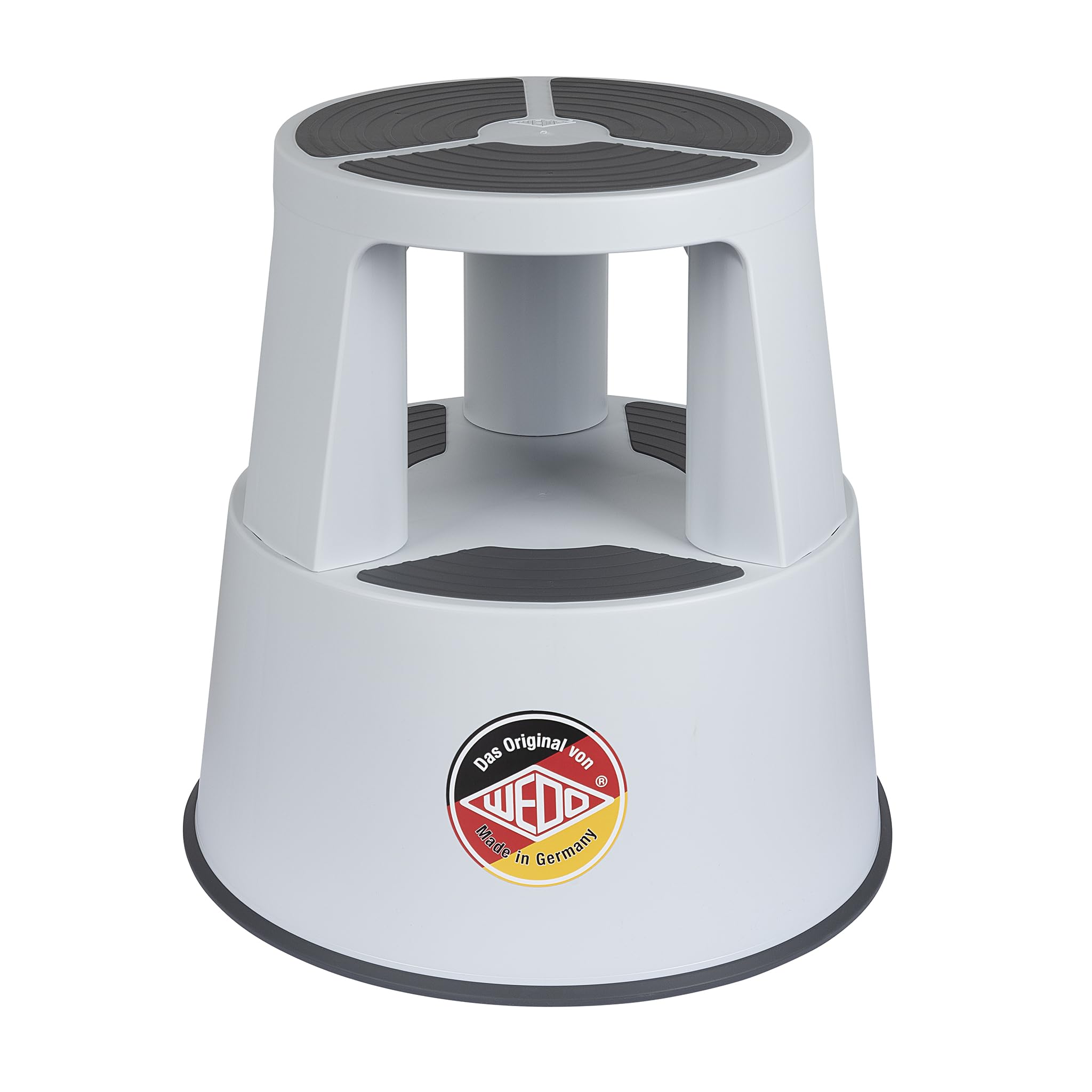 WEDO Rollhocker Super Step – robuster Tritthocker aus bruchfestem Kunststoff, TÜV/GS-geprüft nach EU-Norm EN 14183-F, rutschfest & rollbar, Made in Germany, Höhe ca. 43 cm, Tragkraft 150 kg, Lichtgrau
