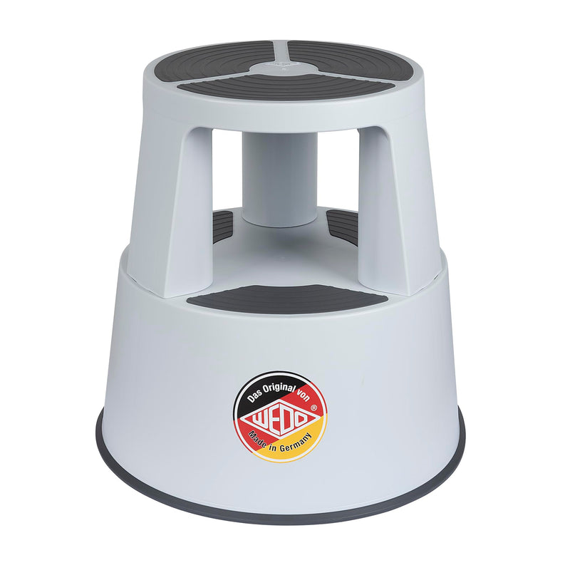 WEDO Rollhocker Super Step – robuster Tritthocker aus bruchfestem Kunststoff, TÜV/GS-geprüft nach EU-Norm EN 14183-F, rutschfest & rollbar, Made in Germany, Höhe ca. 43 cm, Tragkraft 150 kg, Lichtgrau