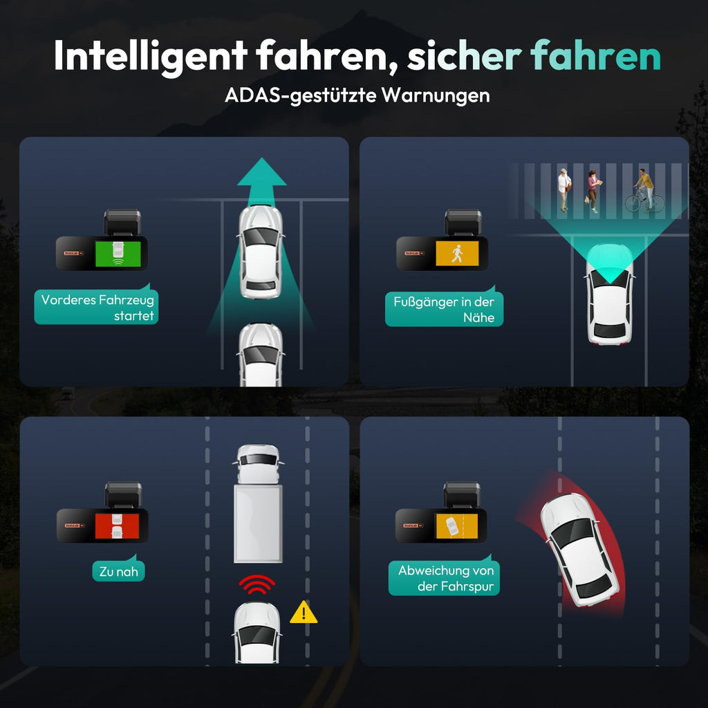 BOTSLAB Dashcam Auto Vorne Hinten 4K+2K mit GPS WiFi und Hardwire-Kit, Dash Cam Auto Kamera mit ADAS, Kostenlose 64-GB-Karte, 24/7 Parküberwachung, 2,45" IPS, Nachtsicht, WDR, 170°Weitwinkel