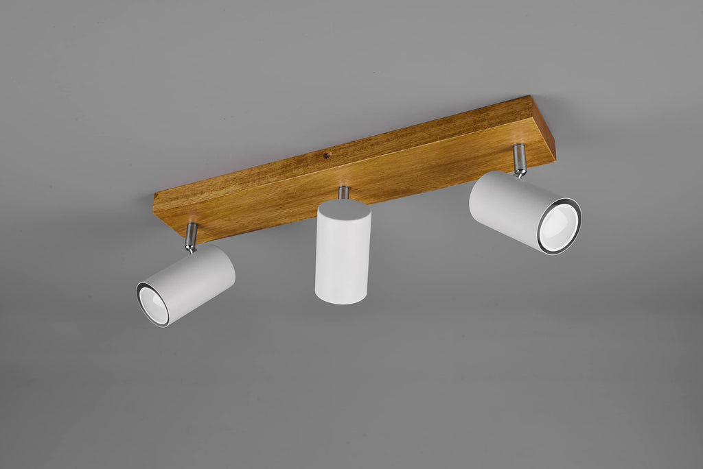 Trio Leuchten Spotbalken Marley 812400331, Metall Weiß matt, Holz, exklusiv 3x GU10