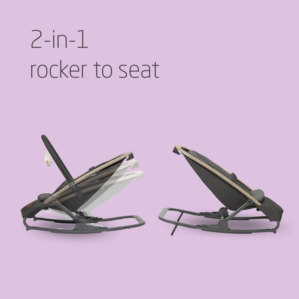 Maxi-Cosi KORI 2-in-1 Ergonomischer Babywippe mit Spielzeugbogen 0-2 Jahre bis 15 kg Neugeborenen Hüpfstuhl 3 Liegepositionen Easy-In Harness Leicht & Kompakt Neugeborenes Kissen Beyond Graphite