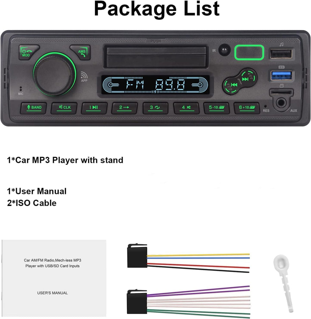 LXKLSZ Autoradio mit Bluetooth Single Din mit APP-Steuerung MP3-Player-Unterstützung Freisprechen/USB/FM/AM/TF/AUX-in/EQ-Set, Autoradio-Empfänger