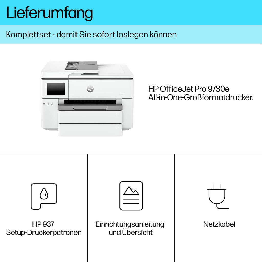 HP OfficeJet Pro 9730e A3-Multifunktionsdrucker, Drucken, Scannen und Kopieren bis A3, 6 Monate gratis drucken Instant Ink inklusive, Fax, WLAN, LAN, Duplex, Airprint, Grau-Weiß
