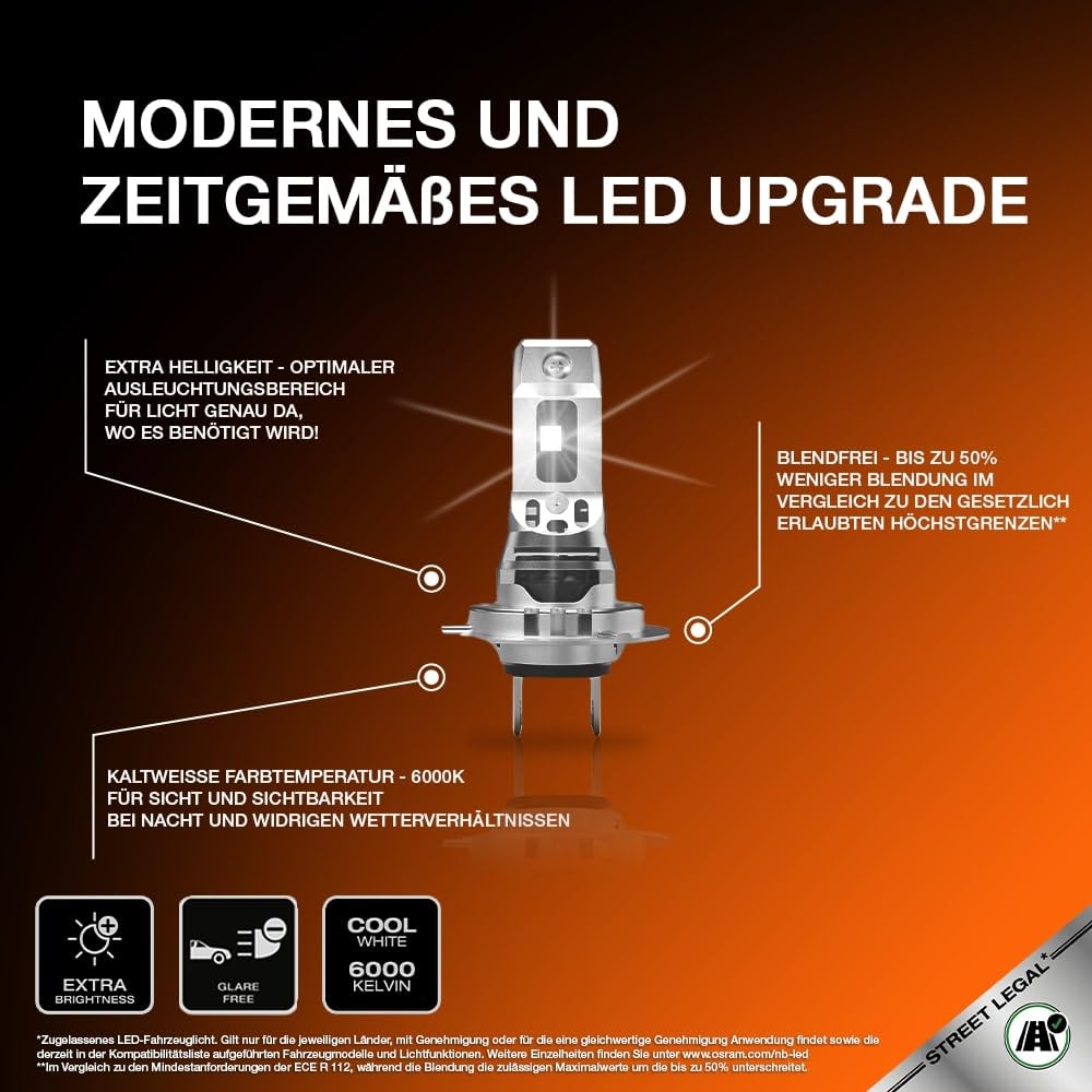 OSRAM Night Breaker LED H7 Straßenzulassung Autofahrerfreundlich Heller Blendungsarm
