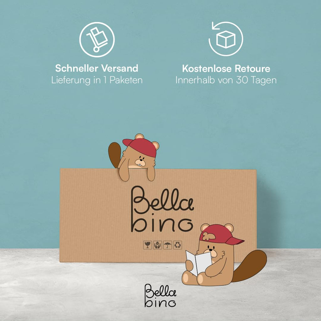 Bellabino Aki Kindersitzgarnitur - Kindermöbel Set 3 teilig - 2in1 Kinderhocker/Beistelltisch aus Holz Natur - Montessori Wendebank Birke - Kindersitzgruppe Indoor - Kindertisch mit Kinderstuhl