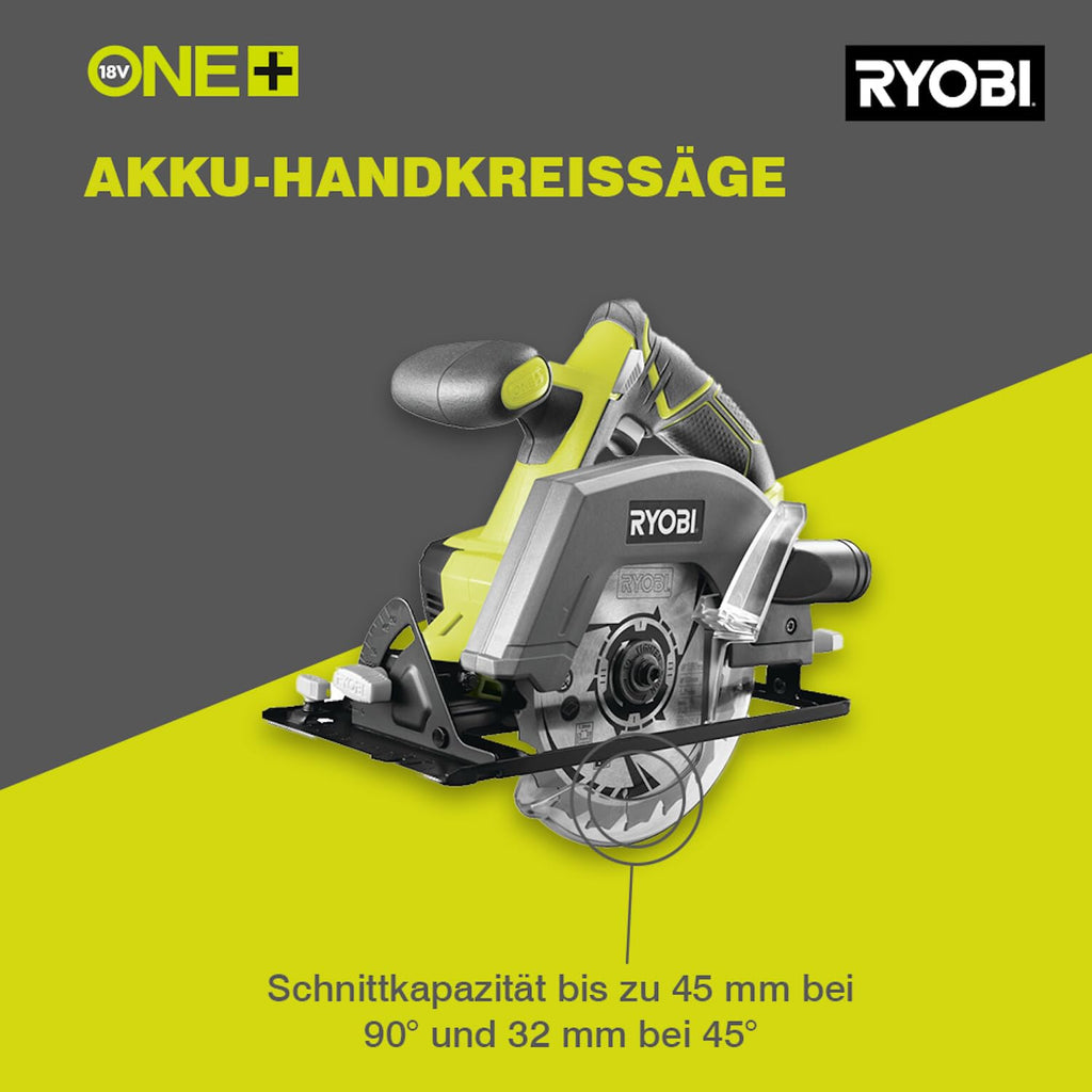 RYOBI 18 V ONE+ Akku-Handkreissäge R18CSP-0, 150 mm Sägeblatt, werkzeuglose Einstellung, präzise Schnitte, Tiefeneinstellung, ohne Akku & Ladegerät